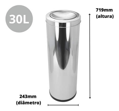 Lixeira Em Aço Inox Com Tampa Meia Esfera 30 Litros