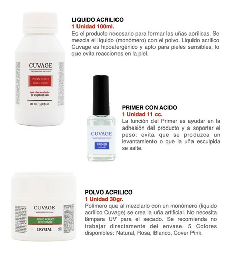 Imagen 2 de 10 de Kit Uñas Esculpidas Acrílico Combo Cuvage Completo Molde