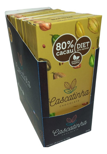 Chocolate 80% Cacau Diet Zero Açúcar E Lactose Kit 10 Barras