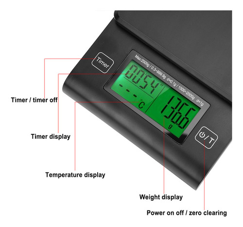 N Báscula De Café Lcd Digital Multifunción Para Alimentos
