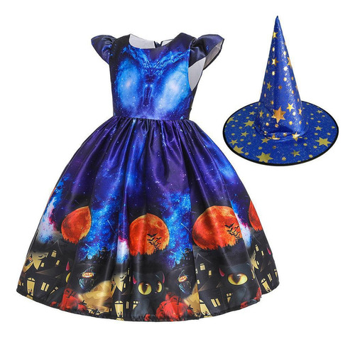 Halloween Vestido Infantil De Satén Con Estampado De Dibujos Animados Calabaza Spooky