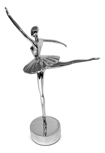 Adorno Deco Escultura Artística Bailarina Ballet Plateada