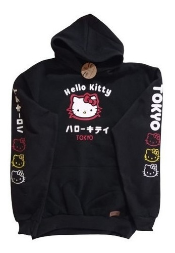 Buzo Canguro Hoodie Negro Kitty Tokyo- Unisex