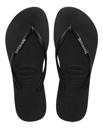 Ojotas Mujer Havaianas Original | Slim Logo Metalic | Negro