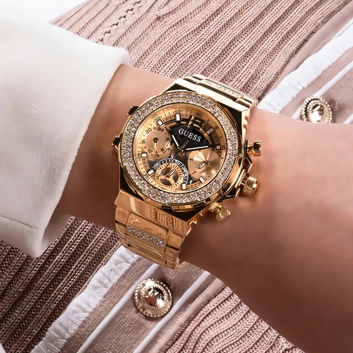Relógio Guess Multifunção Feminino - Gw0552l2 Correia Dourado Bisel Dourado