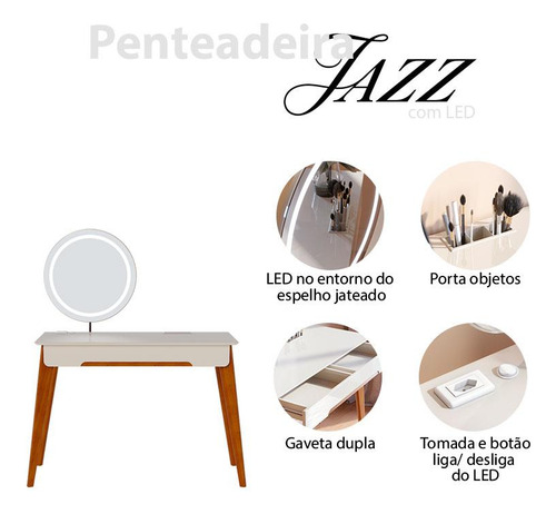 Penteadeira Ambiente Jazz Off White Com Led - Imcal