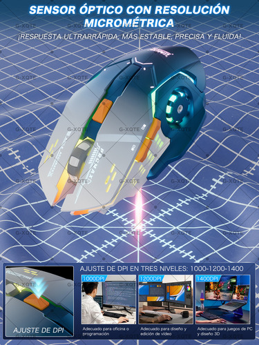 Mouse Gamer Rgb Inalámbrico Bluetooth G-xqte Dual Mode Bt & usb 2.4g Color Azul GM28ProMax