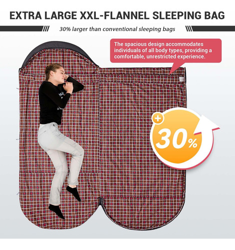 Sleeping Bag Flannel Extra Ancho Para Camping Xl