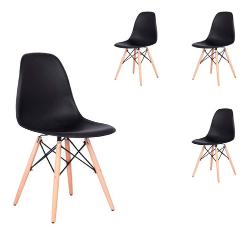Silla De Comedor Plástico Diseño Dsw Pata Madera - Eames X 4 Color de la estructura de la silla Negro Color del asiento Polipropileno