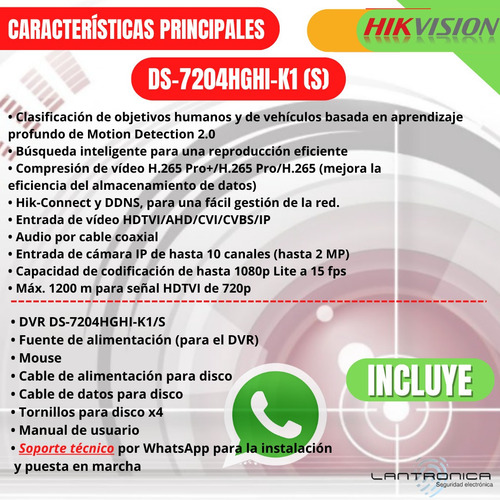 Imagen 2 de 10 de Dvr 4 Canales Hikvision Turbo Hd 1080p Ds-7204hghi-k1 Cám Ip
