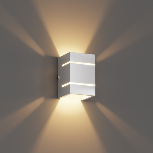 4x Arandela Externa Luminária 2 Frisos 2 Fachos Branco Alumínio + Led G9 Branco Quente 5w Mf115 Mega Forte Iluminação