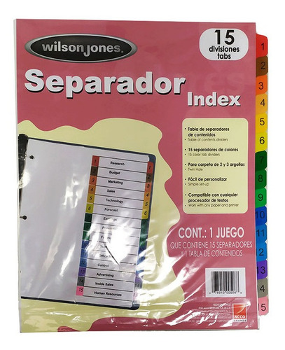 Separador Para Carpeta Wilson Jones 1 Al 15 C/no. 1 Pz
