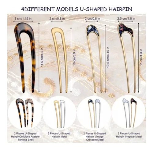 // 8 Grampos De Cabelo Em Forma De U De Metal Francês Em