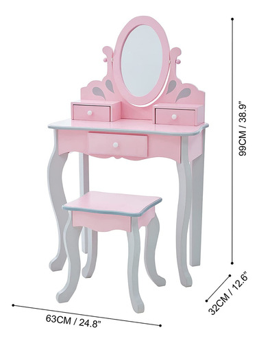 Teamson Kids Vanity, Juego De Tocador Para Niñas Con Espejo