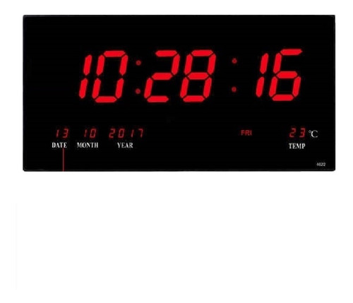 Reloj Led De Pared Grande 4622 45 Cm Temperatura Fecha Negro