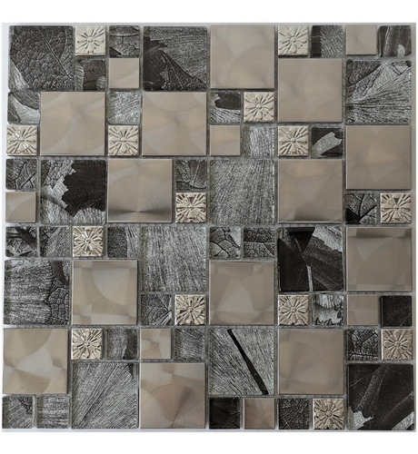 10 X Malla Mosaico Decorativa Vidrio Aluminio Lisboa Silver