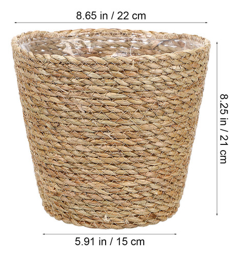Maceta Tejida Con Forro, Cesta De Flores Tejida Con Paja, Mu