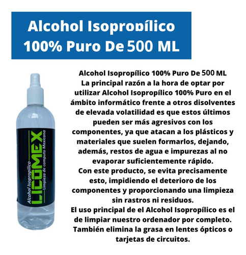 Imagen 2 de 3 de Alcohol Isopropílico Mantenimiento Limpieza Pc 500 Ml 3pz