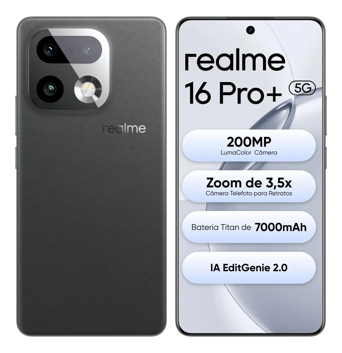 Smartphone Celular Realme 16 Pro+ 512gb 12gb Ram (+ 14 virtual ram boost) 5g Dual Sim, Câmera Lumacolor 200 Mp, SnapDragon 7 Gen4 Rocket, 7000mah