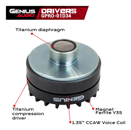 Driver Genius Gpro-01d34 8 Ohms Bobina 1.35 Pulgadas 30 Wrms Negro