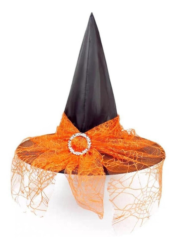 Chapéu De Bruxa Halloween Infantil Luxo C/véu De Renda Tule 