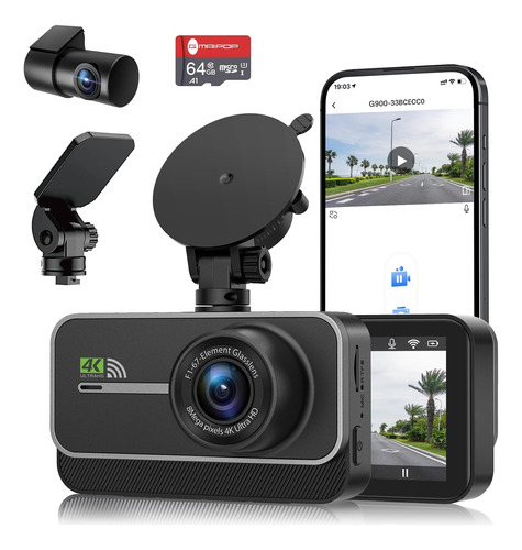 Dash Cam Delantera Y Trasera, Cámara De Tablero Dual Wifi 4k