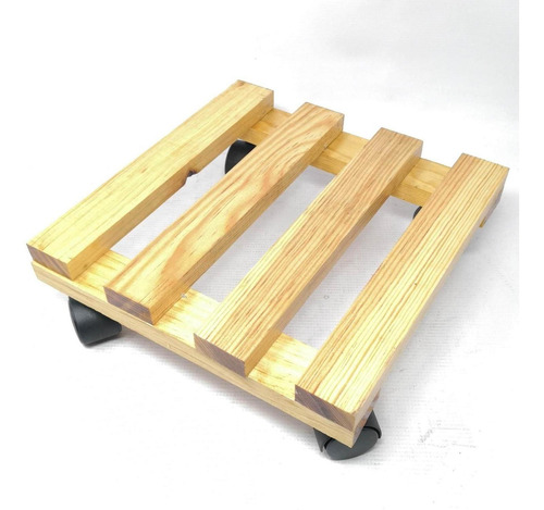 Imagen 2 de 6 de Base De Madera Para Maceta Chica Con Ruedas