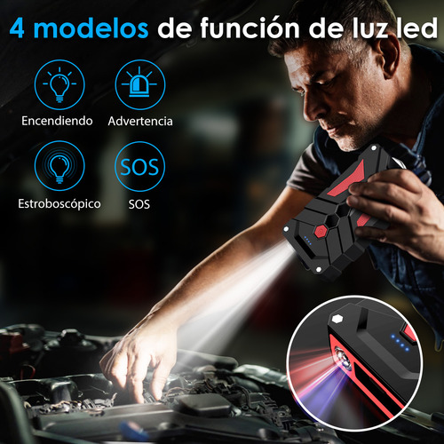 Arrancador De Batería De Auto Biuble Js001s Portátil Jump Starter 4000a Para Auto 4 a 8 Cilindros y Motos Negro/Rojo