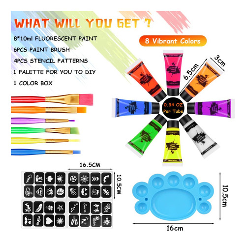 Pintura Fluorescente Para Luz Ultravioleta Uv 8 Colores