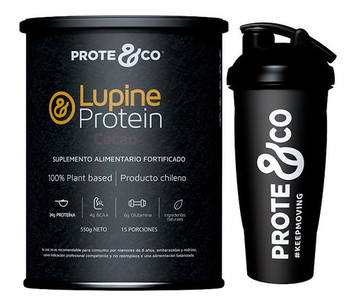 Proteína Vegana Prote&co Lupine Protein Cacao + Shaker Negro