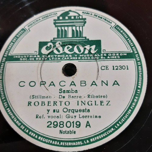 Pasta Roberto Inglez Su Orquesta Guy Lorraine Odeon C419