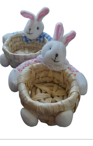 Par De Canastos Pascua Mimbre Conejo Para Huevos Decoración