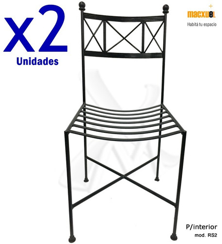 Imagen 1 de 9 de Silla De Hierro Forjado X2 Unidades Pata Recta Epoxi Negro