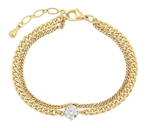 Brazalete Oro 14k Lam Doble Esclava Swarovski 20cm Ajustable