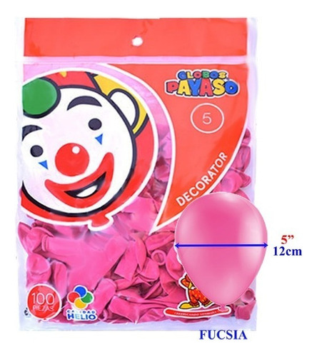 Globo Latex Decorator Redondo N° 5 Payaso C/100 Piezas Color Fucsia