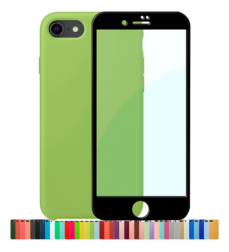 Capa Capinha Silicone Compatível iPhone 7 8 Se + Película 3d Cor Verde Menta Película Preta