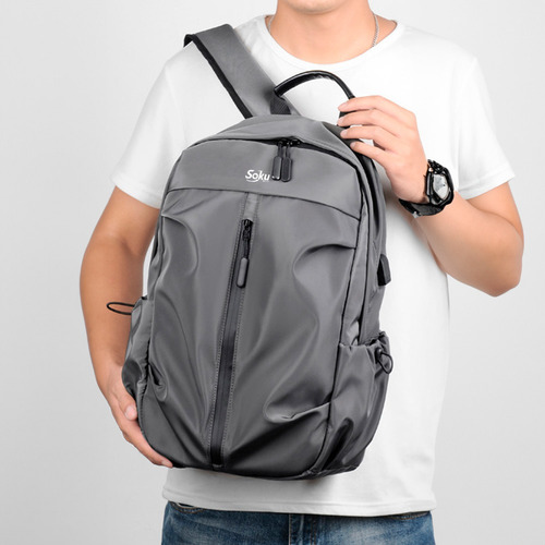 Soku Mochila Laptop 14 Cierres Amplia Ligera Viaje Deportiva Color Gris Diseño de la tela Liso