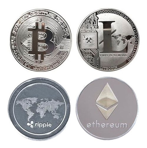 Coleccion 4 Moneda Silver Bitcoin Etherium Litecoin Ripple