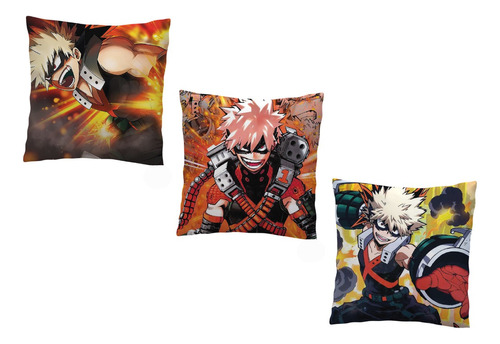 3 Almohadones 30x30 Cm Bakugo My Hero Academy Anime