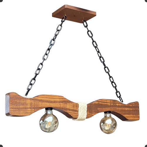 Luminária Pendente Com Corrente Caibro Canga De Boi 2 Bocais Estrutura Marrom / Pinus 127/220v