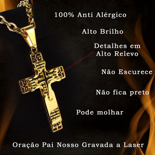 Lindo Relógio Masculino Prova Dágua + Cordão Cruz Pai Nosso Correia Dourado