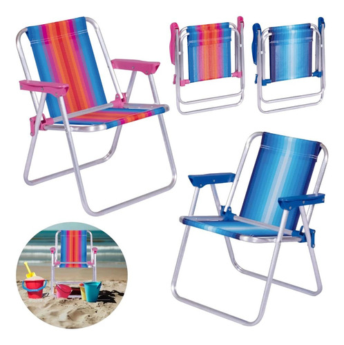 2 Cadeiras De Praia Infantil Mor Dobravel Rosa E Azul