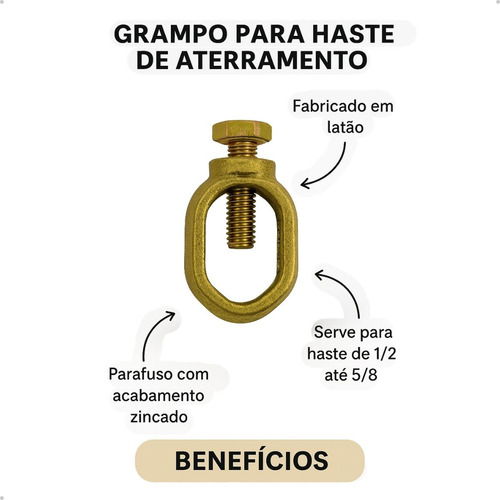 Grampo Aterramento Haste Conector 1/2 5/8 Reforçado 3 Pçs