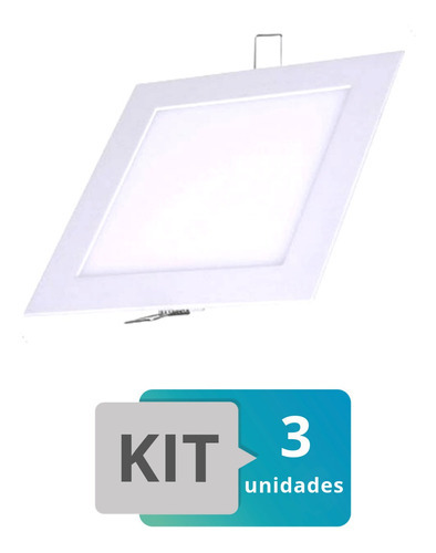 Kit 03 Painel Plafon Led 18w Quadrado Embutir Luminária Frio Cor Branco 110V/220V