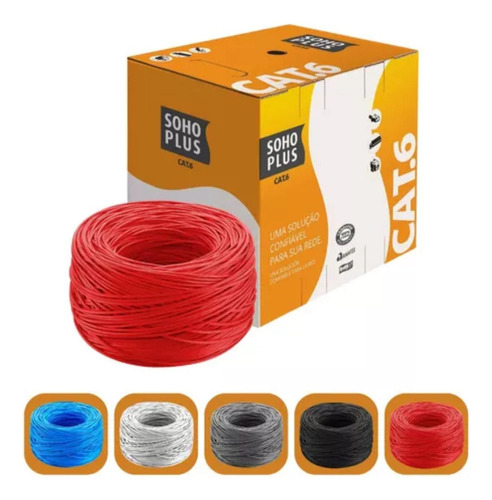 Cabo Rede Utp Rj45 Cat6 Furukawa Sohoplus 100m Cor Vermelho