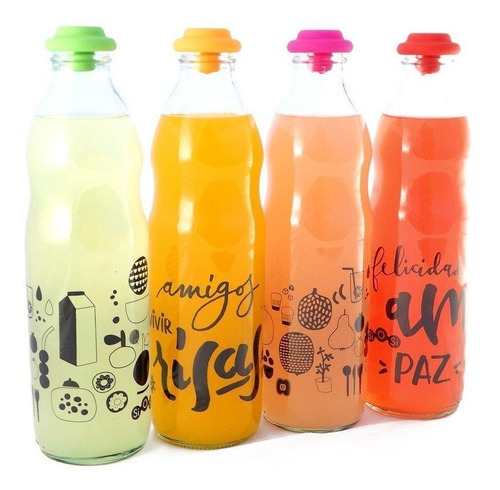 Imagen 1 de 3 de Botella De Vidrio Agua Leche Jugo Tapa Silicona