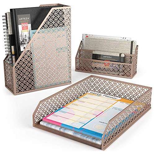 Juego De Accesorios Organizador De Escritorio Oro Rosa,...
