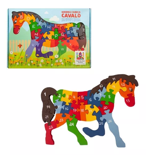 Quebra-Cabeça Infantil Com Alfabeto E Números Cavalo