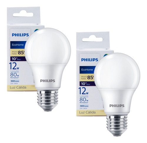 Set 2 Ampolletas Led Philips Ecohome 12w E27 Calida O Frio