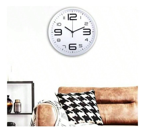 Reloj De Pared Cuarzo Moderno 30cm Dormitorio Salon Blanco Números Negros